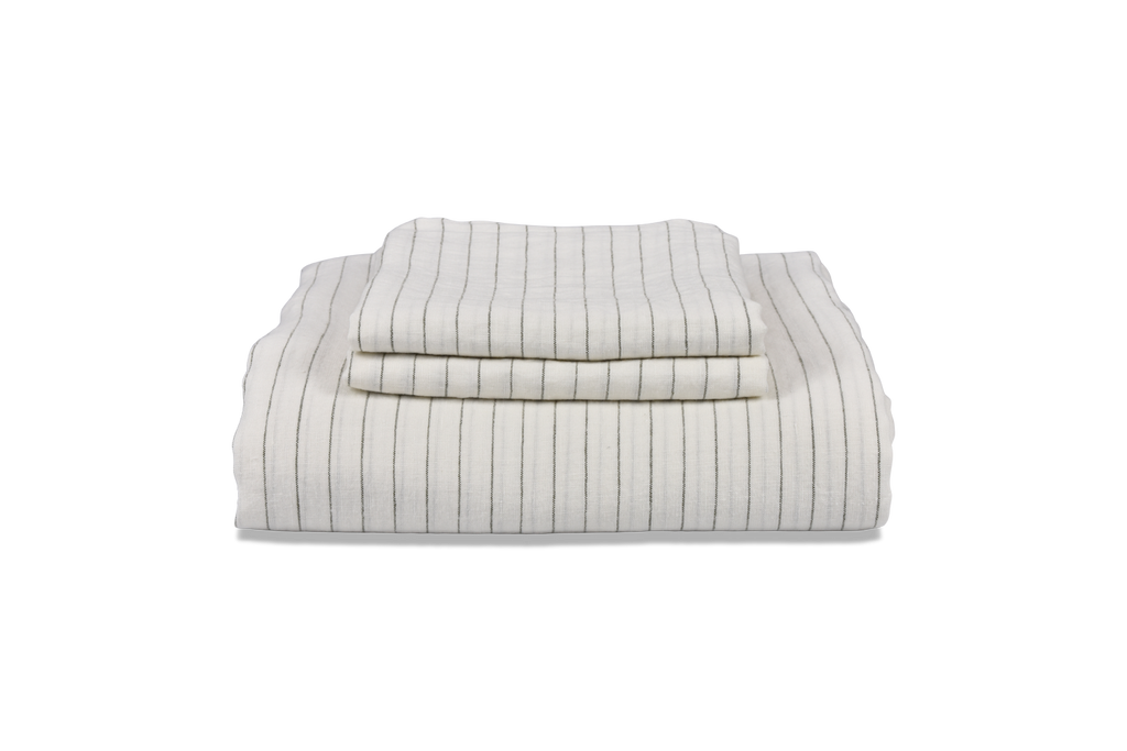 A Folded Natural Stripe Linen Duvet Cover Set