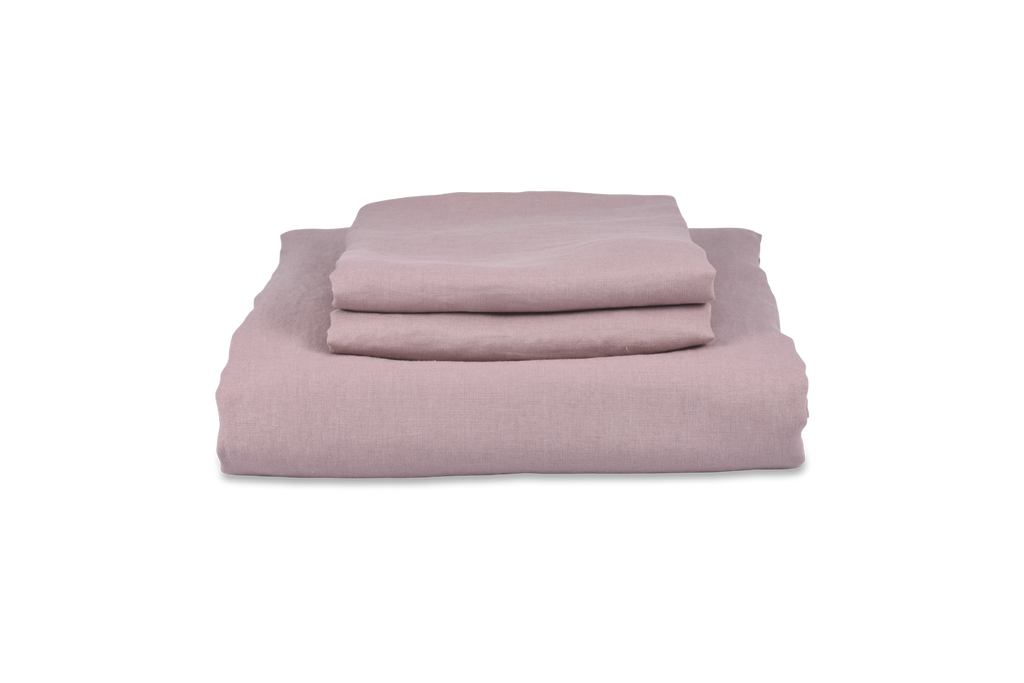 Dusty Pink Linen Duvet Cover Folded with Pink Linen Pillowcases