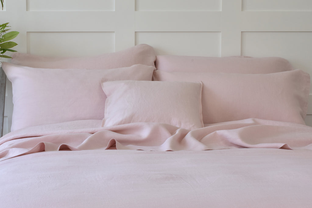 Chalk Pink Linen Pillowcases with Blush Pink Cushion