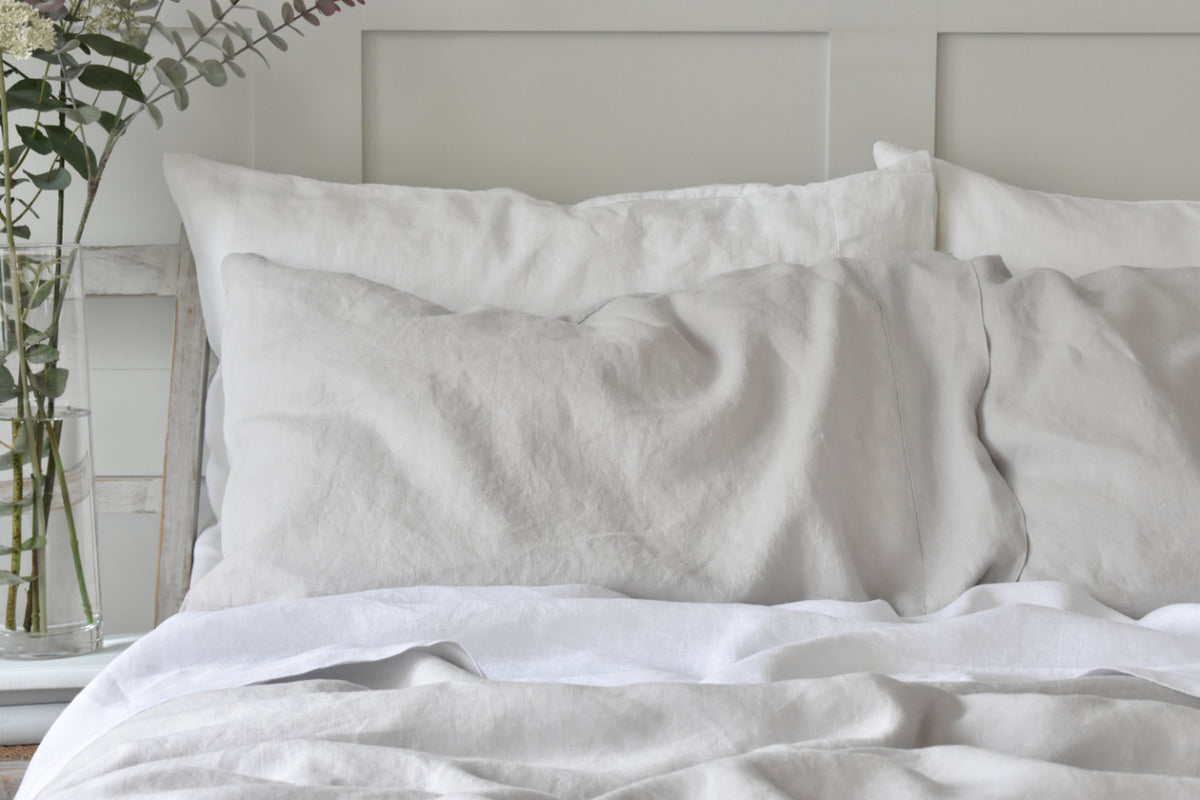 Grey Linen Housewife Pillowcase Chalk Pink Linen Company