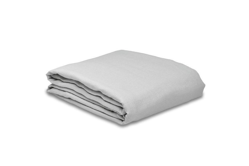 Light Grey Linen Duvet Cover Folded on a White Linen Sheet