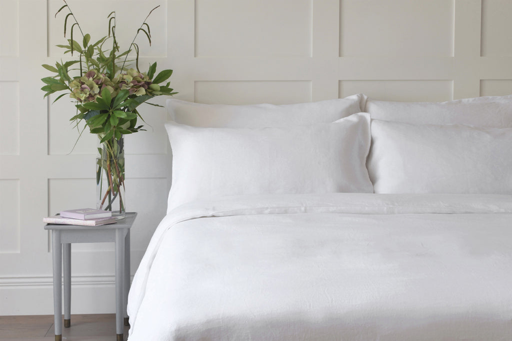 White Linen Duvet Cover on a Bed with a White Sheet UK