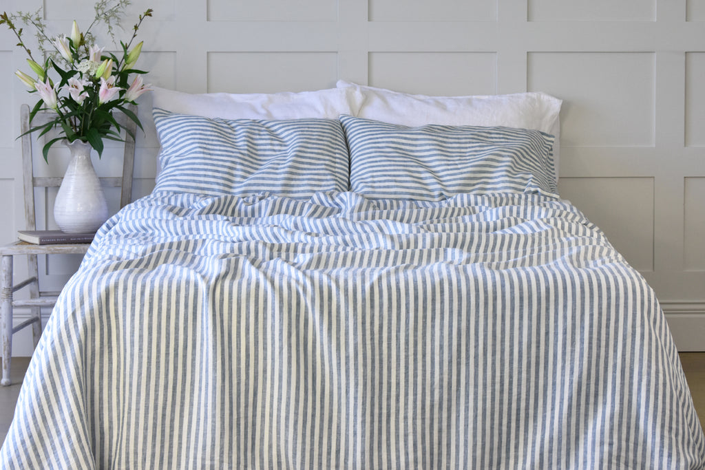 Blue Ticking Linen Bedding