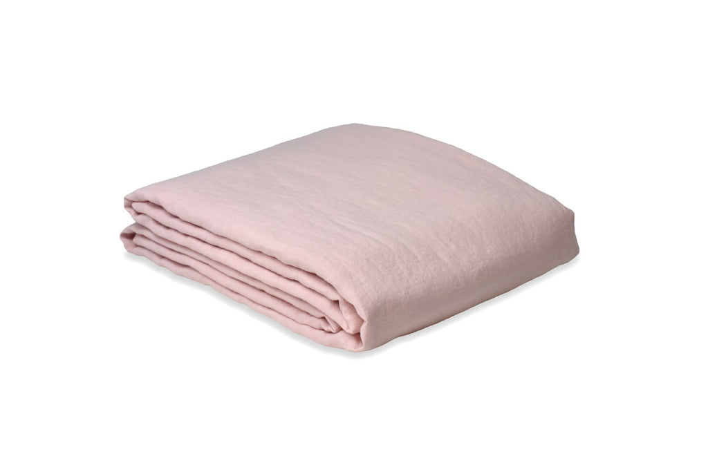 Pure Linen Pink Duvet Cover Folded on a White Sheet