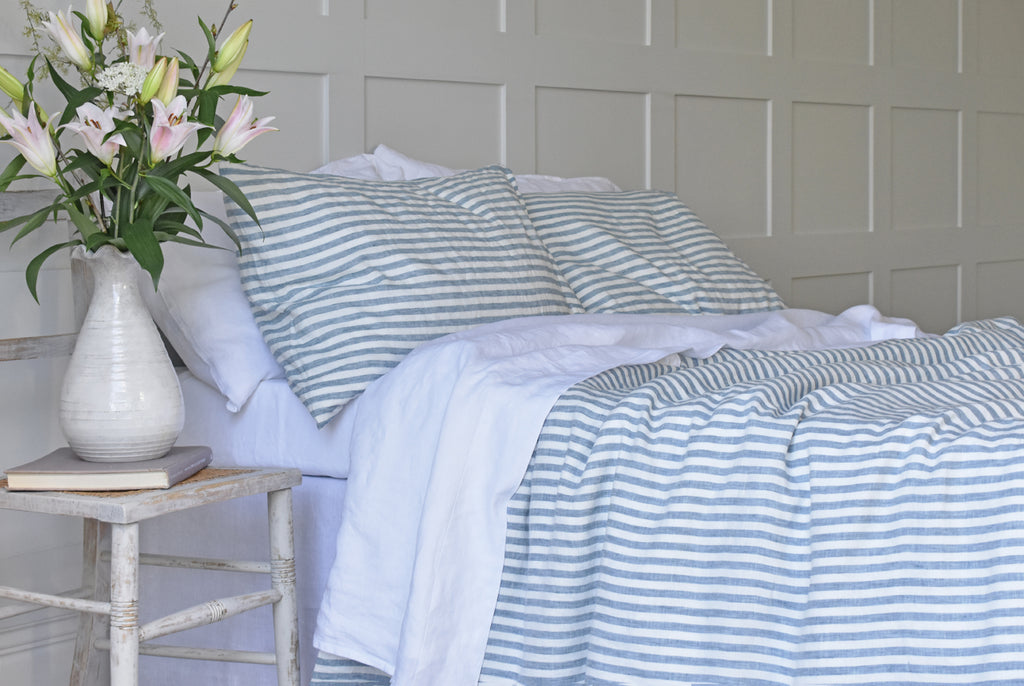 White and Blue Linen Bedding