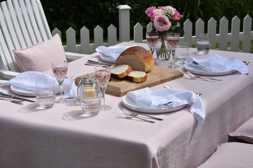 Chalk Pink Linen Napkin on a Table in a Garden
