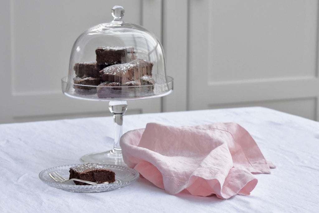 Pink Linen Napkin With Chocolate Brownies
