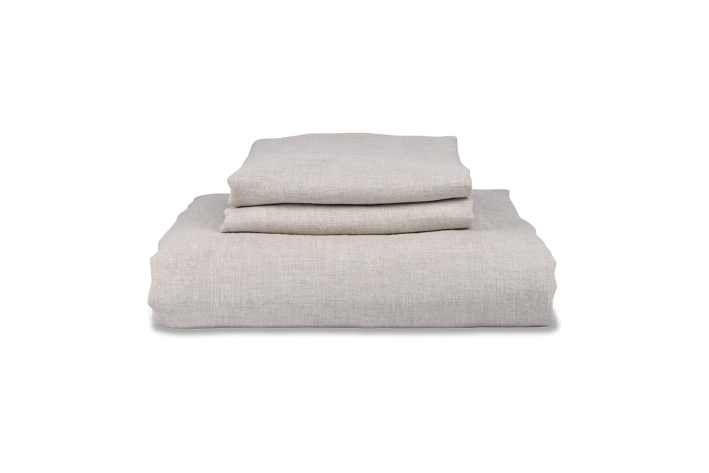 Folded Natural Flax Linen Duvet Cover Set