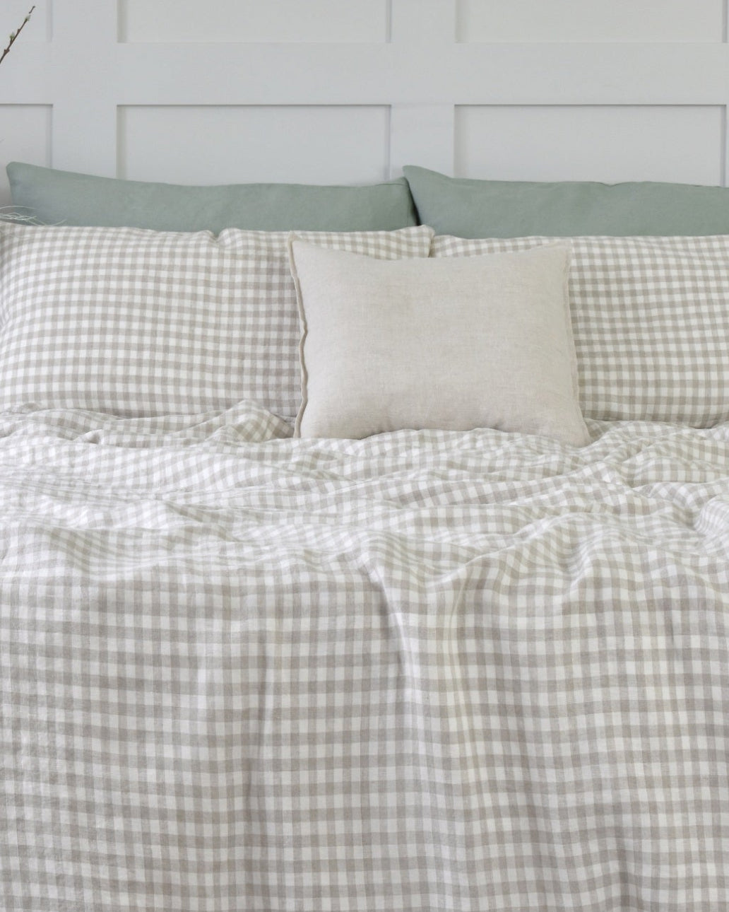 Natural Gingham Check Linen Bedding | Super Soft Luxury Bed Sets ...
