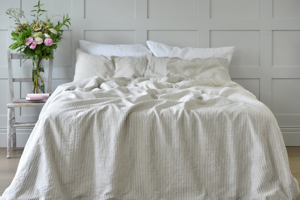 Natural Ticking Striped Duvet Set with White Pillowcases