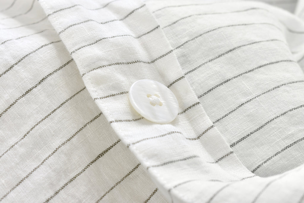 Pinstripe Linen Duvet Cover with a Pearl Button