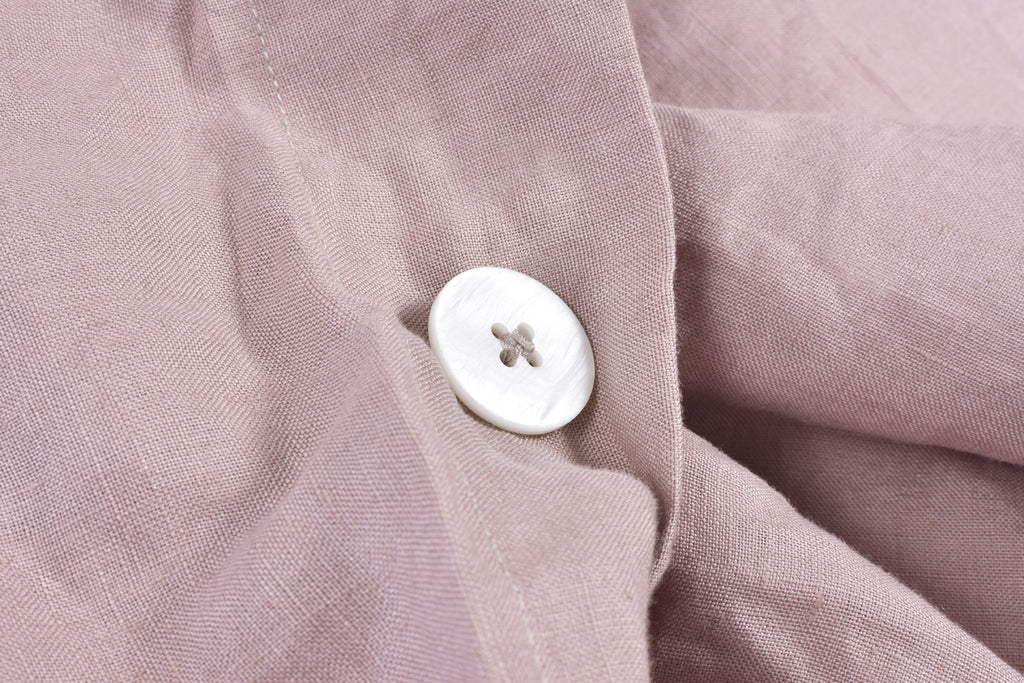 Dusty Pink Linen Duvet Cover with Pearl Button Closure