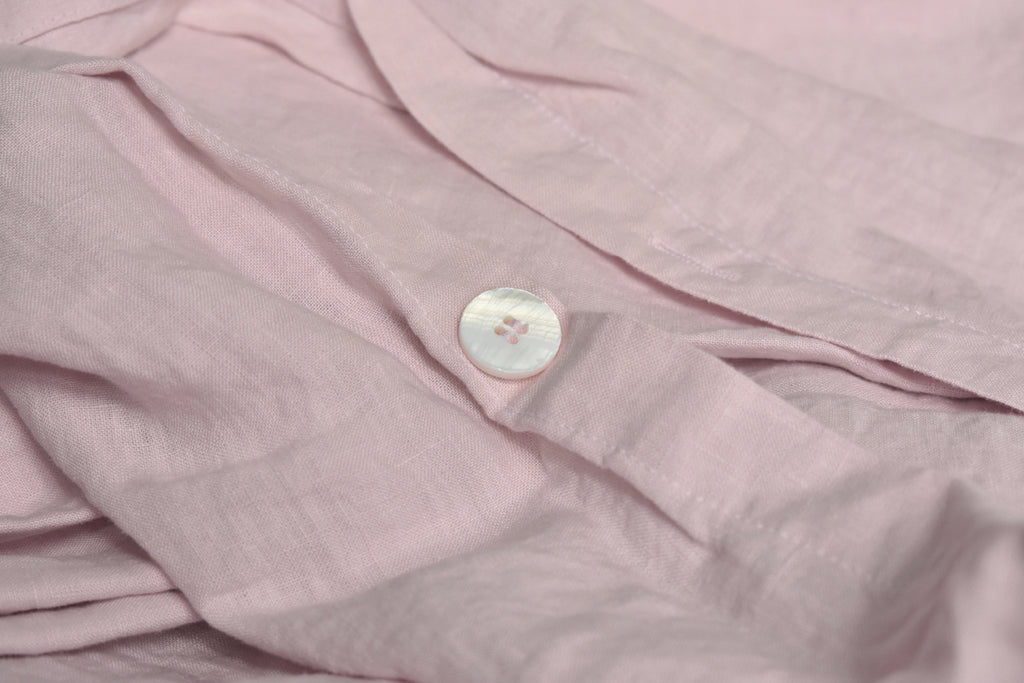 Chalk Pink Linen Duvet with Pearl Button Closure