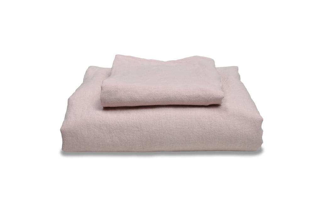 Folded Chalk Pink Flax Linen Single Bed Set