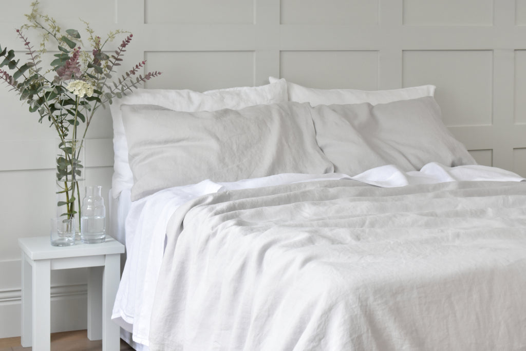 Light Grey Linen Bedding in a Victorian house