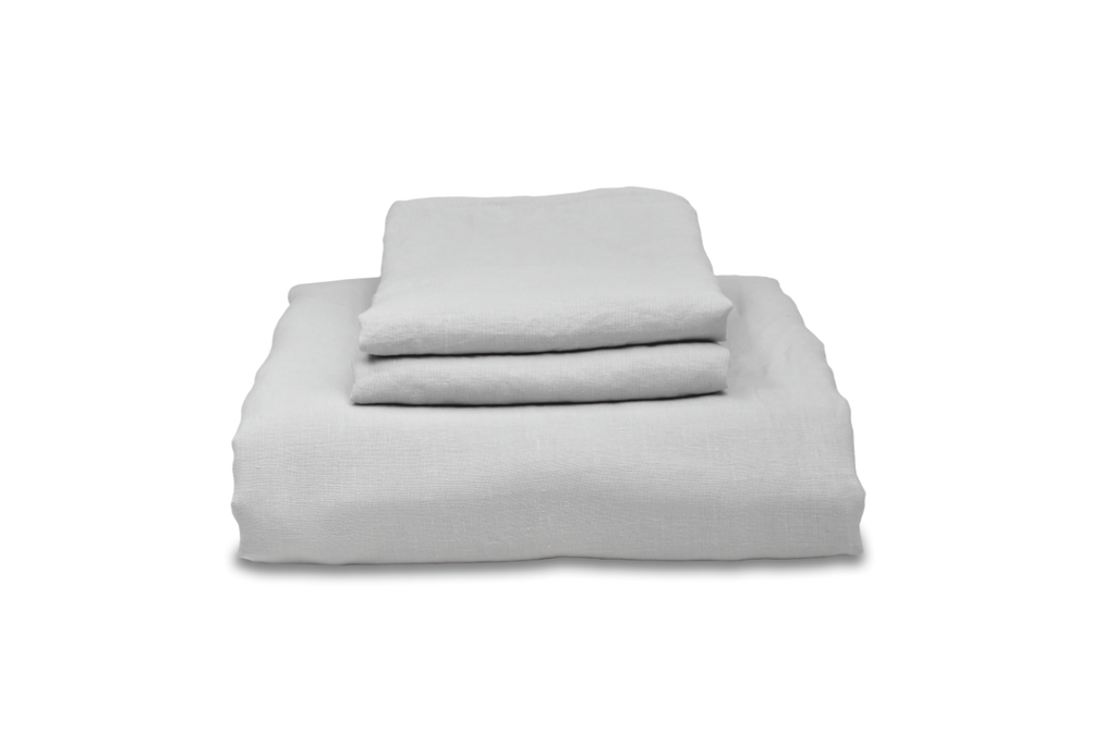 Grey Linen Bedding Folded with pillowcases
