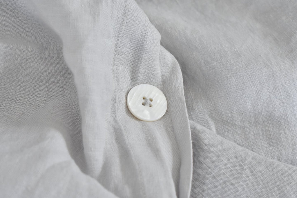 Light Grey Linen Duvet Cover with Pearl Button Closure