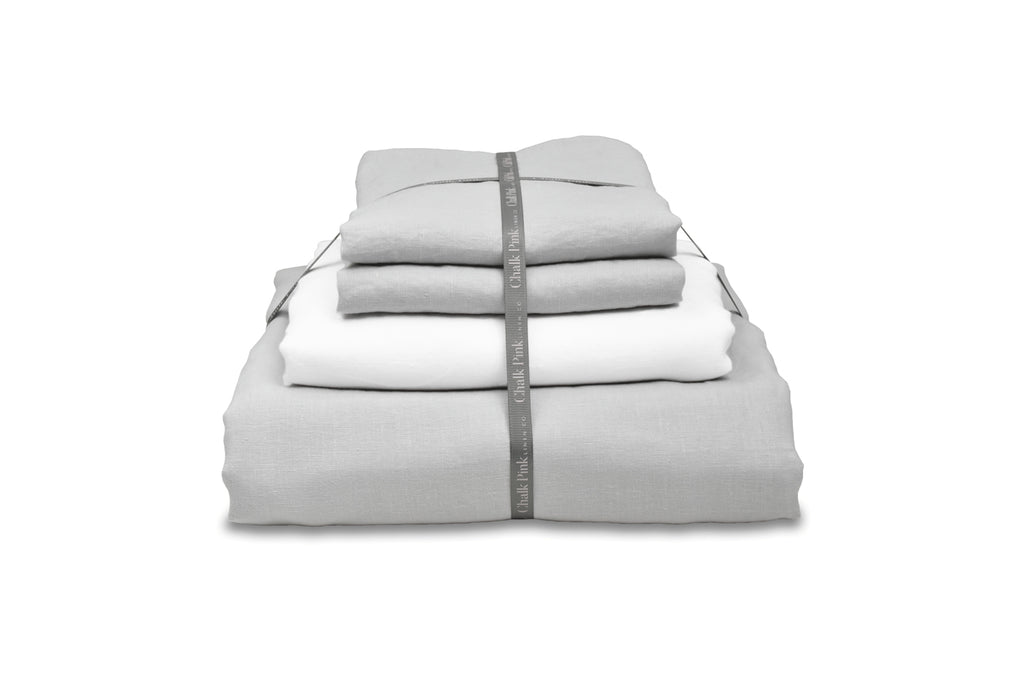Grey Linen Duvet Cover with White sheet