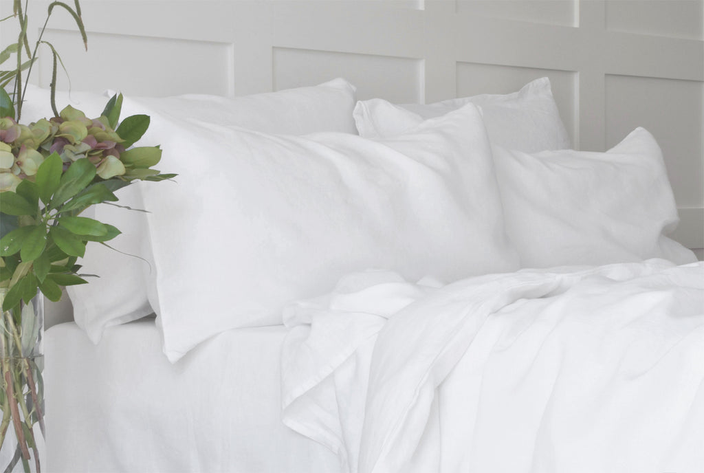 Pure White Linen Pillowcase on a Bed