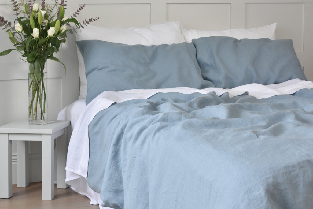 French Blue Linen Duvet Cover and Pillowcases