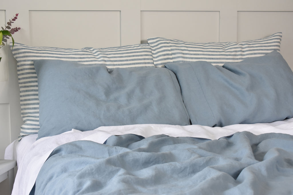 Linen Blue Stripe Pillowcases and Bed Linen