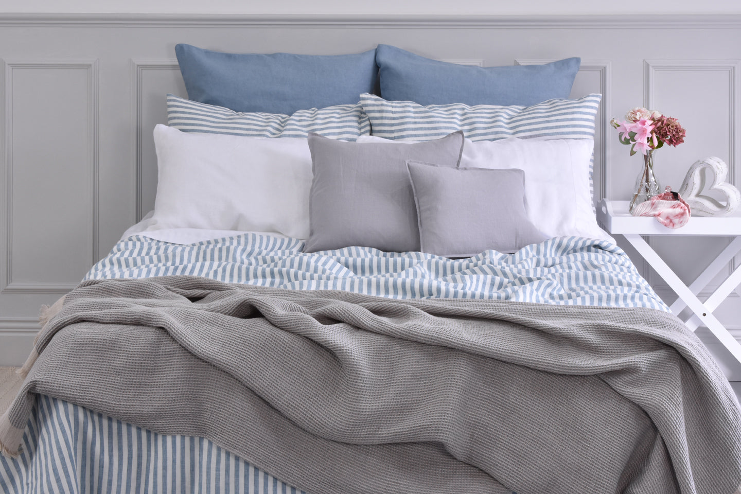 thumbnail image 2 of VHC Brands Americana Twin Coverlet - Hatteras Blue Ticking Seersucker Striped, 100% Cotton Pre-Washed, Denim Blue 2 of 11