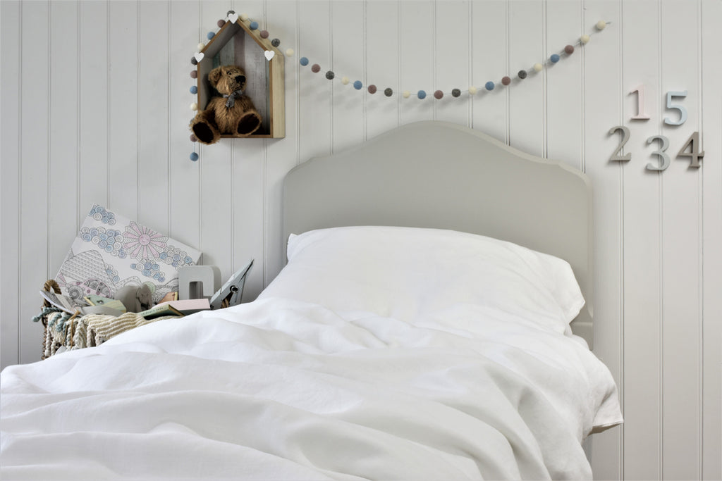 White Natural Linen Childrens Bed in Kids Bedroom