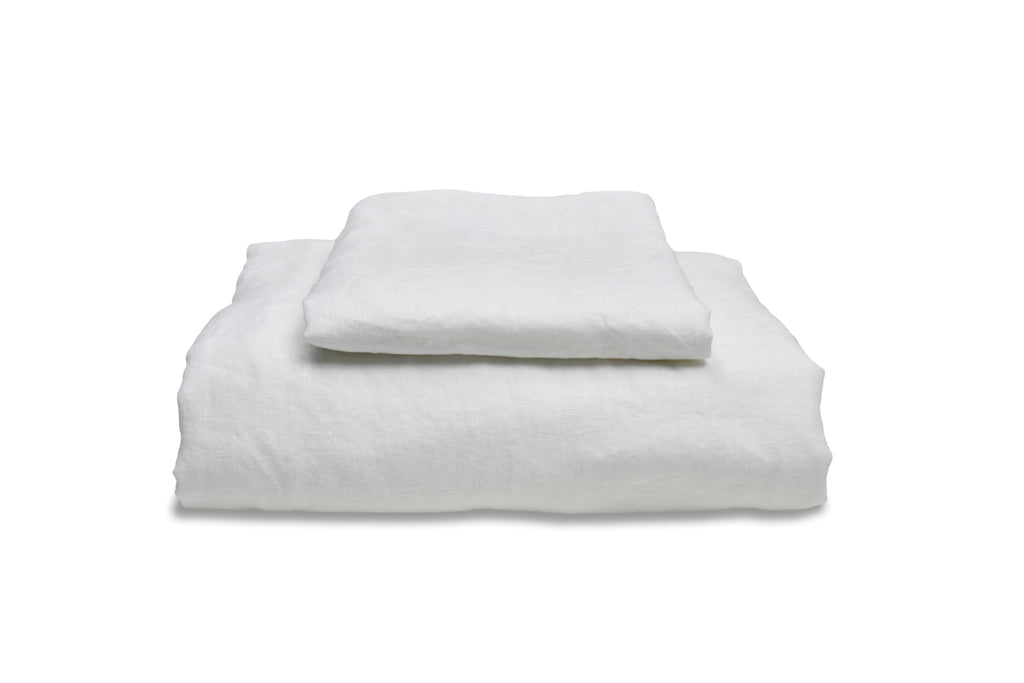 Folded White Linen Single Duvet Cover Set
