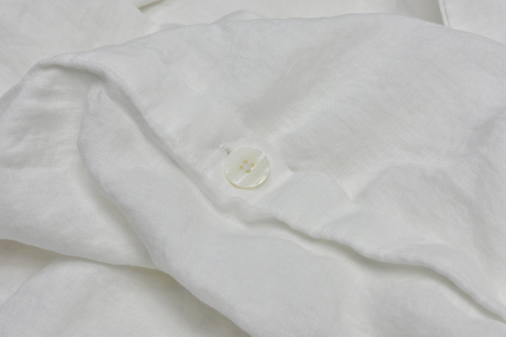 White Linen Duvet Cover with Pearl Button Closure